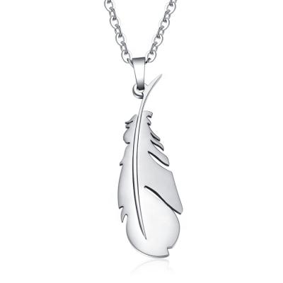 China Stainless Steel TRENDY Silver Color Design Fashion High Finish Feather Necklace For Men Women for sale