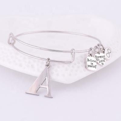 China A-Z 26 Color Stainless Steel Letter Custom Made English Jewelry Wholesale Fashion Silver Alphabet Initial Bracelet For Women Men for sale