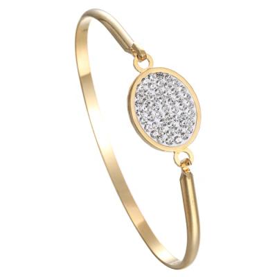 China Classic Stainless Steel Fashion Jewelry Ladies Gold Plated Circle Shaped Custom Crystal Stainless Steel Bracelets Wholesale For Women for sale