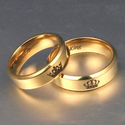 China Stainless Steel Gold Plated Color Fashion Stainless Steel King And Queen Cheap Wholesale Rings For Couples Lovers for sale