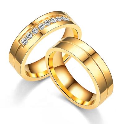 China Luxury Stainless Steel 6mm Width Wedding Ring Style Crystal Paved Gold Stainless Steel Rings For Love for sale