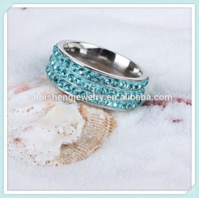 China New Design 3 Row Stainless Steel Fashion Blue Green Crystal Stone Ring For Men for sale