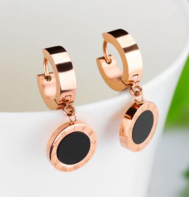 China Fashion TRENDY temperament enamel number single-sided black short surround stainless steel earrings for women for sale