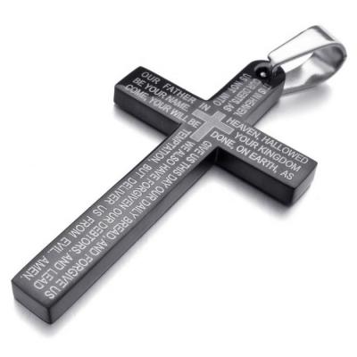 China Religious Black Plated English Bible Engraved Fashion High Quality Religious Cross Stainless Steel Christian Pendants For Men And Women for sale