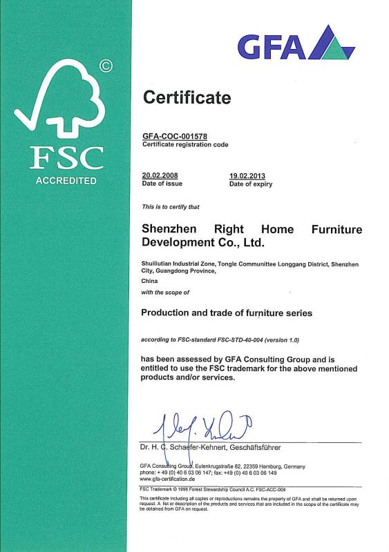 FSC - Shenzhen RightHome Furniture Development Co., Ltd