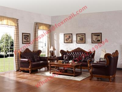 China European Classic Solid Wooden Carving Frame with Italy Leather Upholstery Sofa Set for sale