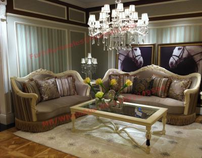 China Luxury Design and Romantic Sofa set made by Wooden Carving Frame with Fabric Upholstery for sale