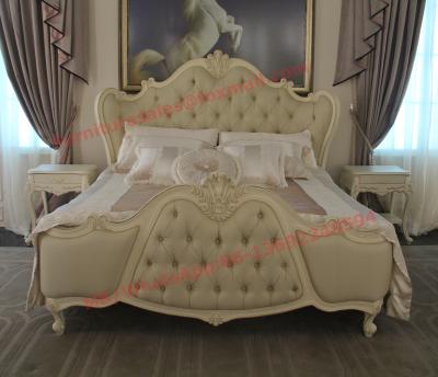 China Exquisite Fabric Padding Headboard with Solid Wood Bed in Ivory White Painting for sale