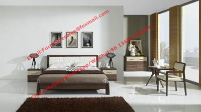 China Classic Walnut wooden bedroom set by leather headboard and Flat Bedstead for mattress for sale