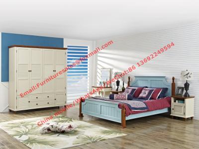 China Mediterranean Leisure Style bedroom furniture in blue sky painting wood bed in European winery modelling for sale