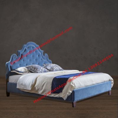 China Flower style 2016 New design upholstered fabric bed in Blue color can customized blue and green in Cheap price for sale