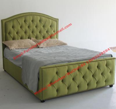 China Water green fabric bed by upholstery pad headboard in button and antique nail for Apartment Bedroom suite for sale