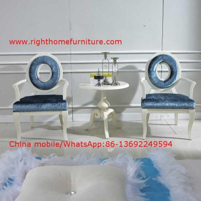 China Leisure fabric with white painting solid wood chair in Neoclassical design and cocktail end table for sale