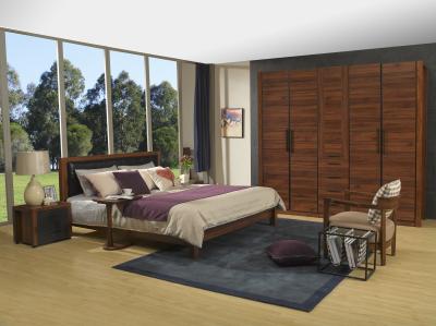 China 2016 New Nordic Design Cow leather Headboard bed in Walnut wood Furniture and MDF panel Wardrobe in Wall cabinet for sale