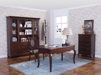 China Rubber Wood Home office room furniture bookcase set by Glass door with Shelves and Study desk Computer table for sale