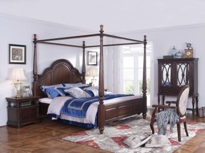 China Palatial Villa House Bedroom Furniture set Classic Wooden King size Bed with Grand Night table with Decoration display for sale