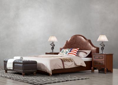 China American leisure style Split Leather Upholstered Headboard Kind Bed with Wooden Furniture for Villa house Bedroom used for sale