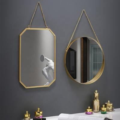 China Modern Gold chain hanging wall mirror wholesale Gold large makeup octagon circle wall mirror wholesale for decoration for sale