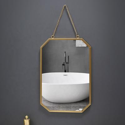 China Modern wholesale Gold large makeup octagon circle gold chain hanging home modern wall mirror for decoration for sale