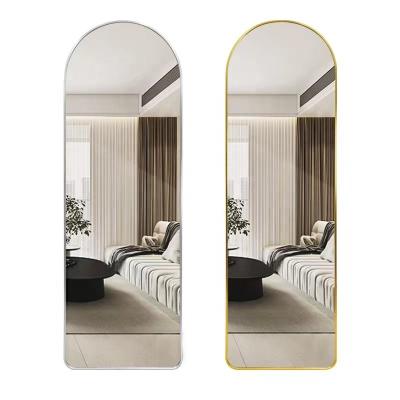 China Modern Aluminum framed arched full body full length dressing standing mirror back panel arch floor home decor mirror for sale