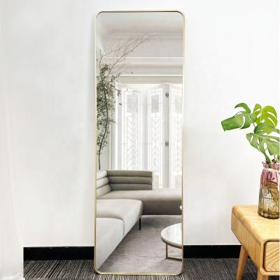 China Modern Decorative Modern Full Body Gold Black Aluminum Framed Floor Mirror Leaning Against Wall Dressing Room Mirror for sale