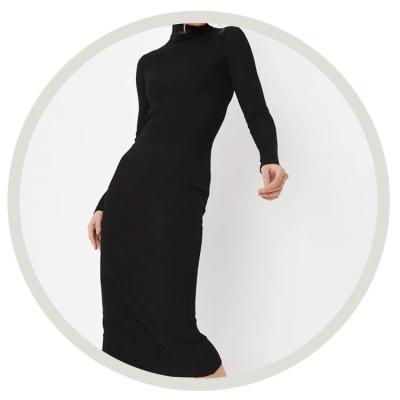 China 2022 Turtle Neck Dress Ribbed Black Breathable Sleeve Women Long Knitted Roll Neck Midi Dress Knit Slim Fit One Piece Skirt OEM/ODM for sale