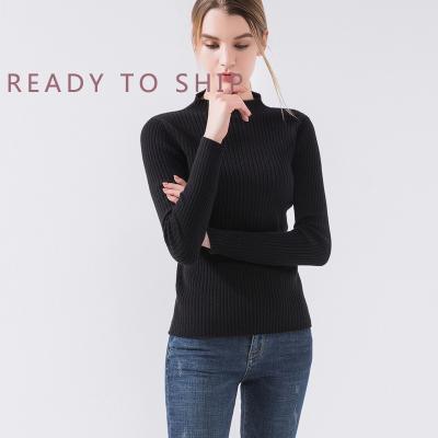 China Black Essential Lightweight Cashmere Sweater 100% Anti-pilling Mockery-Neck Long Sleeve Sweater For Women for sale