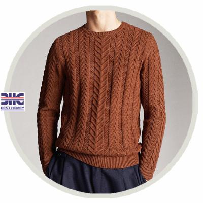 China Men's Breathable Cable Knitted Crewneck 7gauge Long Sleeve Wadding Blend Sweater Thin Fitted Wholesale Sweaters for sale