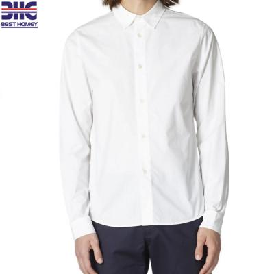 China Anti-pilling Men's Long Sleeve White Cotton Poplin Button Closure Back Splint Narrow Edge Rounded Casual Shirts For Spring Drop for sale