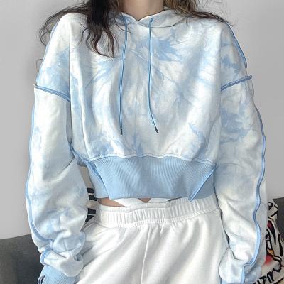 China Link Dye Viable Fashionable Sweatshirts For Women Cotton Logo Blue Hoodie Custom Print Women's Hoodies for sale