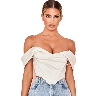 China Strapless Breathable Off Shoulder Naked Belly Shirts For Women Naked Belly Shirt Ladies Crop Top Shirts for sale