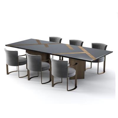 China Stainless Steel Leg Modern Design Dining Room Furniture Table Set With 6 Chairs for sale