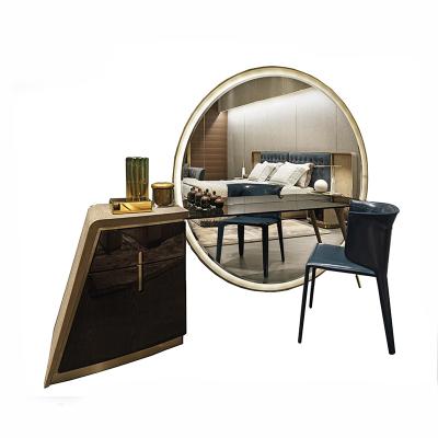 China Custom Bed Room Furniture With Round Bedroom Wall Mirrored Makeup Dresser Drawers for sale