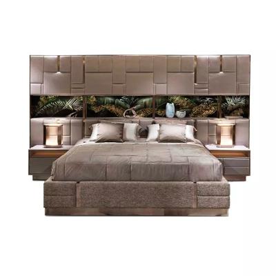 China Customized King Size Luxury Double Large Headboard Bedroom Modern Furniture Beds Available Genuine Leather Modern Italian Bed for sale