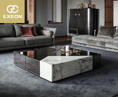 China Custom Modern Marble Top Luxury Home Decor OEM Stainless Steel White Square Coffee Table Minimalist Living Room Furniture for sale