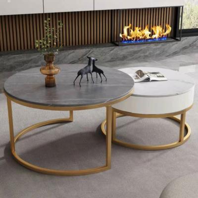 China Simple Round Stainless Steel Rock Panel Coffee Table Table Light Living Room Combination Luxury Modern Small Home Apartment for sale