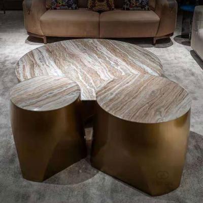 China Stainless Steel Italian Style Coffee Table Combination Living Room Tea Table Light Luxury Marble High End Customization for sale