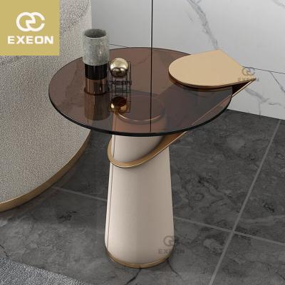 China (Other) Hot Sale Luxury Glass Side Adjustable Side Light Coffee Table Table Modern Glass Top Table for sale