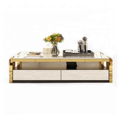 China Modern Stainless Steel Coffee Table White Coffee Tea Table Luxury Wooden Marble Design Square Top Coffee Table for sale