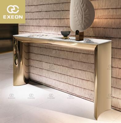 China Customized Scandinavian Design Lobby Entryway Furniture Stainless Steel Console Table With Marble Countertops for sale