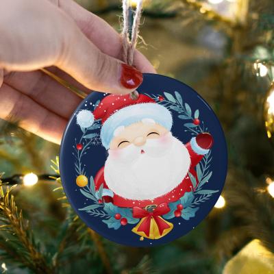 China Wholesale Ceramic Personalized Round Double Side Sublimation Custom White Decoration Ceramic Christmas Ornaments Supplies With Names for sale