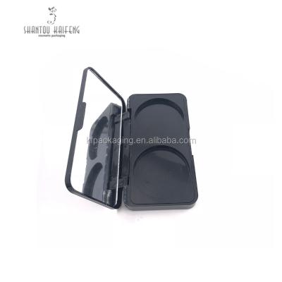 China Eco-friendly Wholesale Elegant Empty Black Compact Powder Case With Mirror Two Pans Eyeshadow Palette Packaging for sale