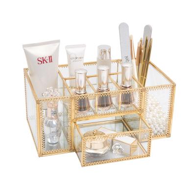 China Viable Top Selling Transparent Glass Cosmetic Manicure Storage Box Desktop Dressing Table for sale