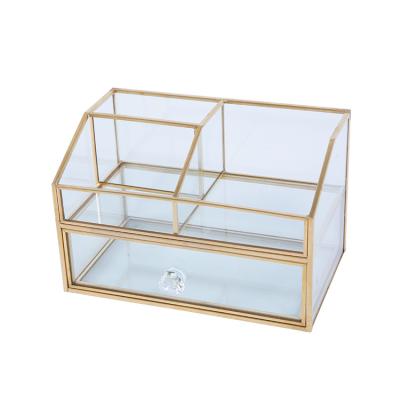 China Exquisite Cosmetics Storage Box Viable Hot Selling Metallic Glass Used For Desktop for sale