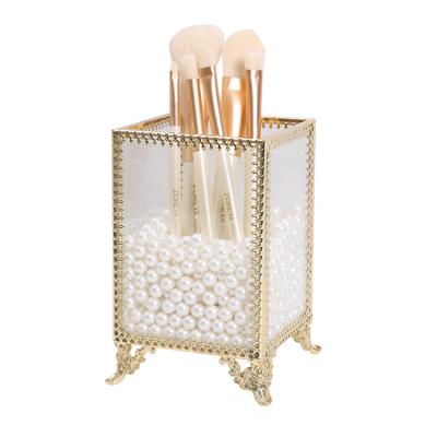 China Sustainable European Light Luxury Cosmetic Brush Barrel Metal Brush Transparent Glass Barrel For Office for sale