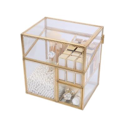 China Viable Hot Selling Desktop Storage Box Transparent Glass Household Cosmetics Makeup Box for sale