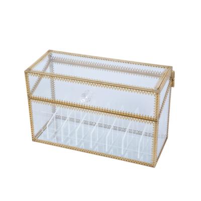 China Sustainable Household European Table Top Lipstick Storage Box 24 Grid Metal Dustproof Transparent Glass for sale