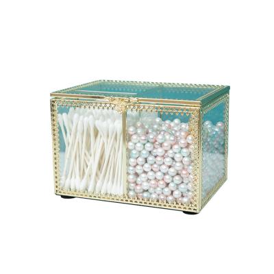 China High Grade Cotton Viable European Cotton Tampon Box Transparent Glass Cosmetic Storage Box For Office for sale