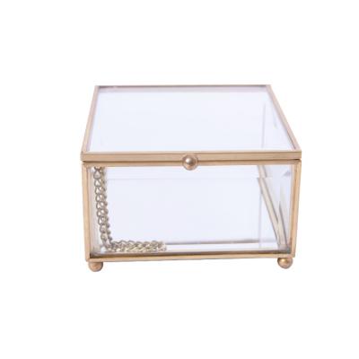 China Custom Wholesale High-grade Metal Jewelry Box Cosmetics Storage Box Transparent Glass Jewelry Display Box Glass for sale