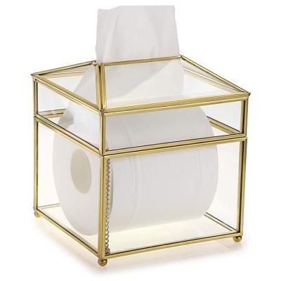 China Minimalist New Metal Square Metal Tissue Box Transparent Glass Napkin Storage Box is Suitable for Bar and Restaurant Home Decoration for sale